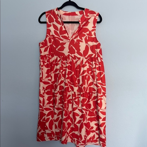 SHEIN Red and White Sleeveless V-Neck Sundress - Picture 1 of 6